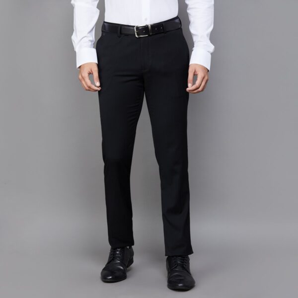 Black Solid Slim Straight Formal Trousers