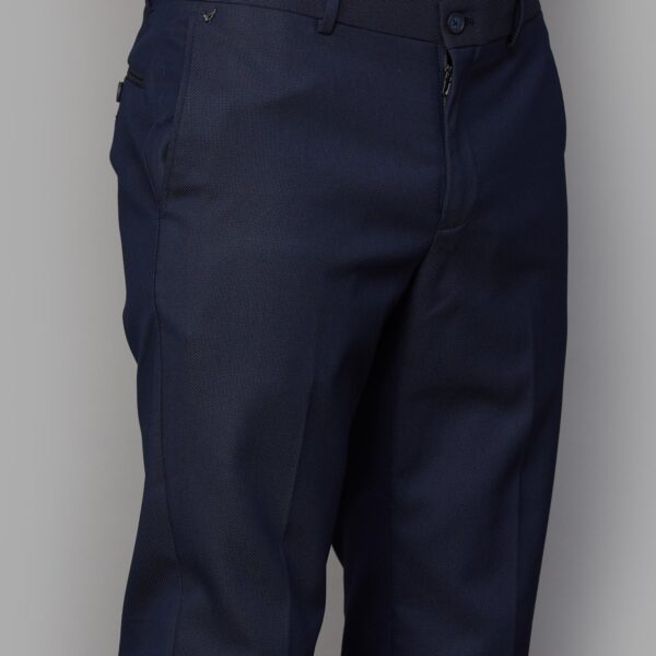 Blue Textured Slim Straight Formal Trousers