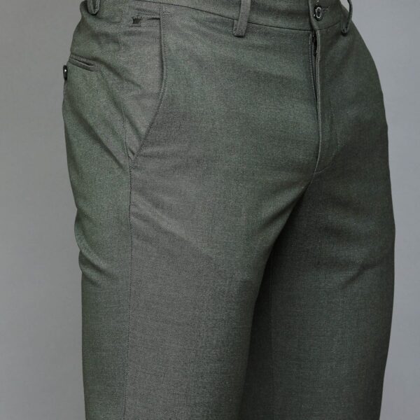 Green Textured Slim Tapered Formal Trousers