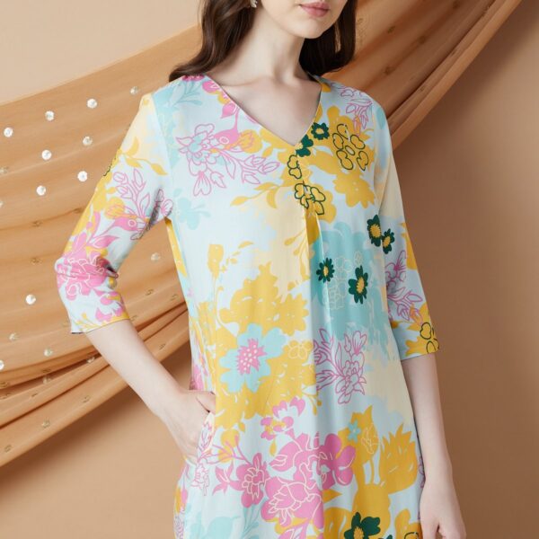 Orange Floral Print Straight Kurta
